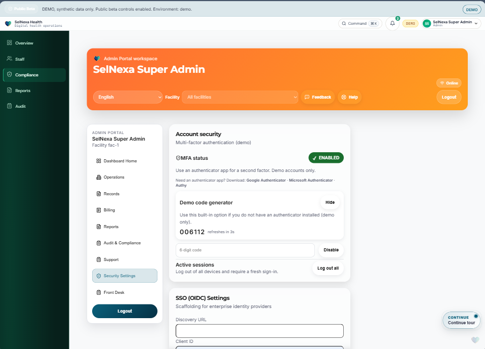 SelNexa Super Admin dashboard interface