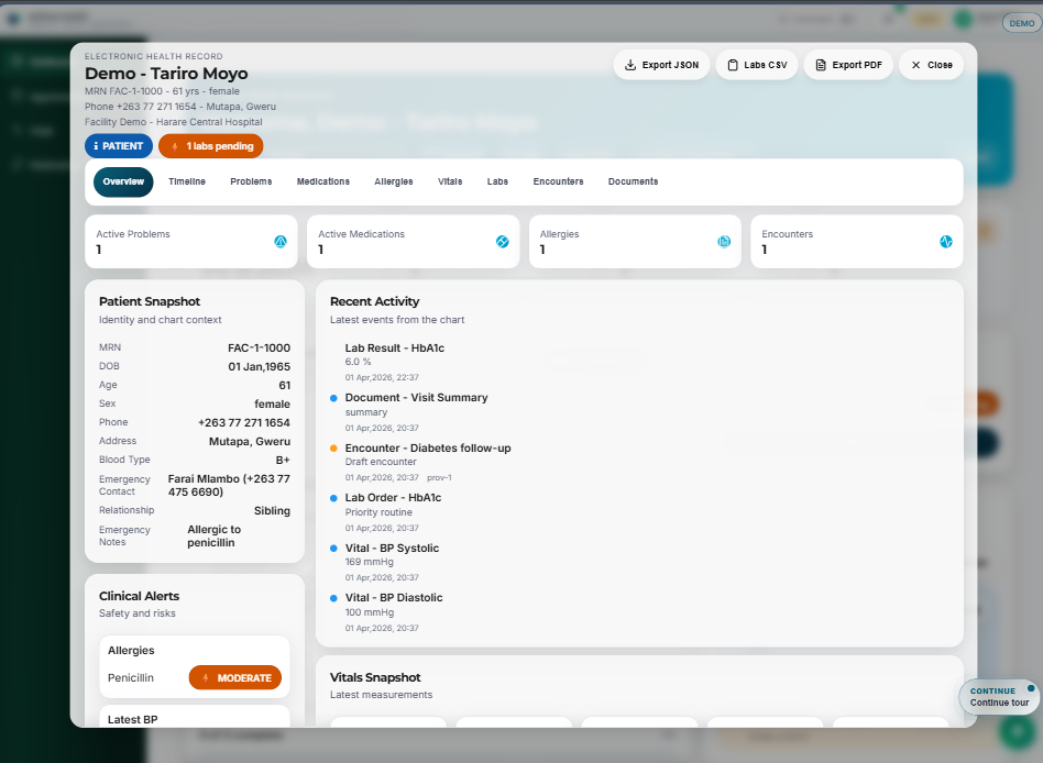 SelNexa EHR system patient chart view